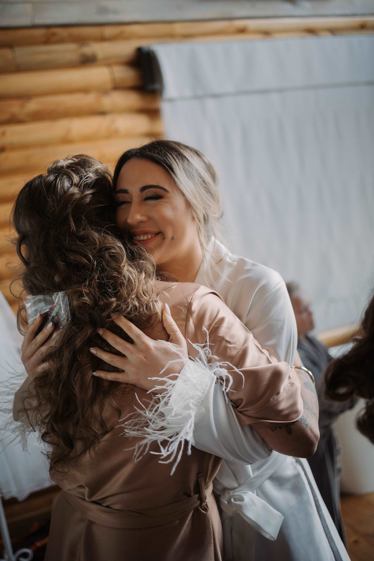Feather Sleeved Robe with matching bridesmaid robe