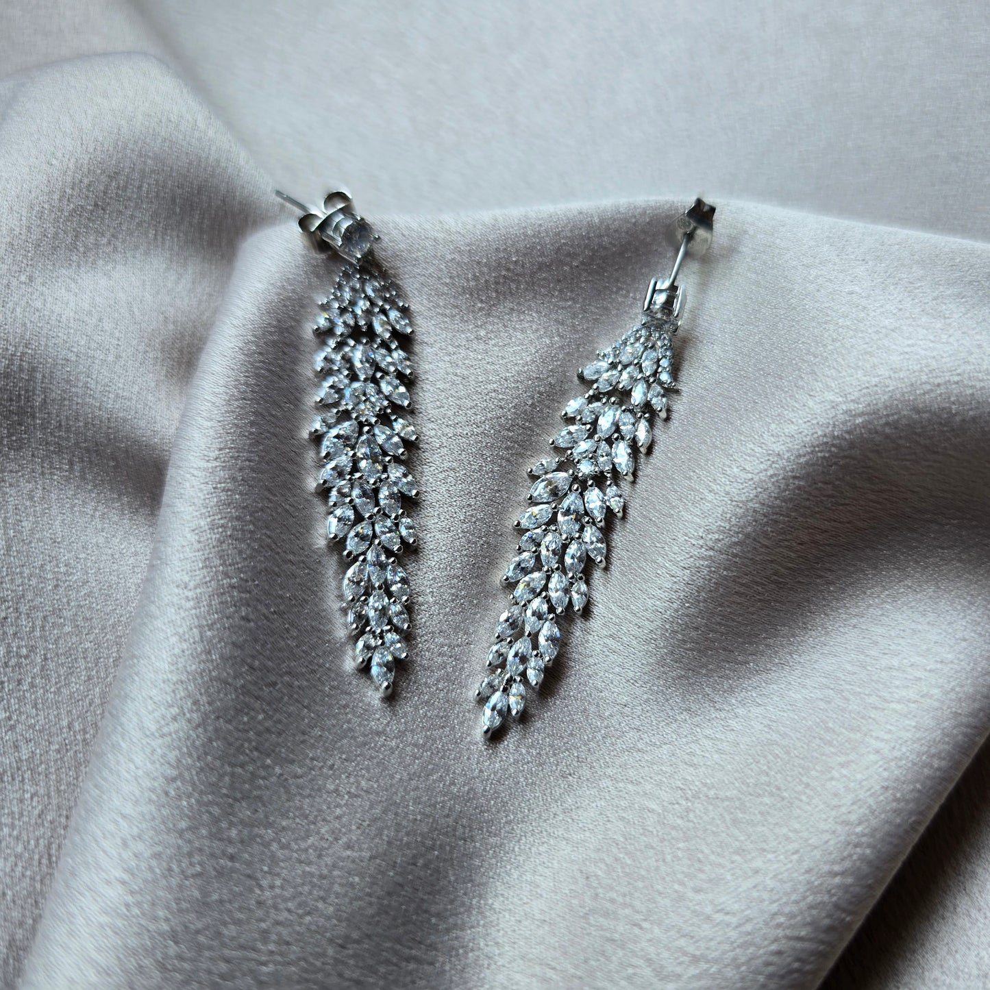 bridal earrings, silver, leafy like drop earrings