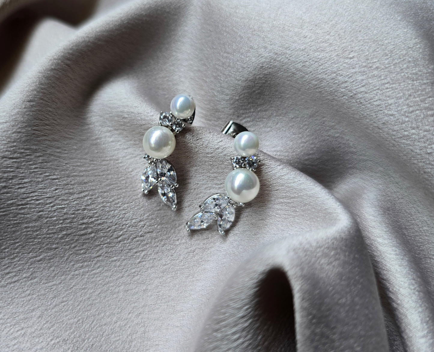 pearl and cubic zirconia silver detail bridal earrings