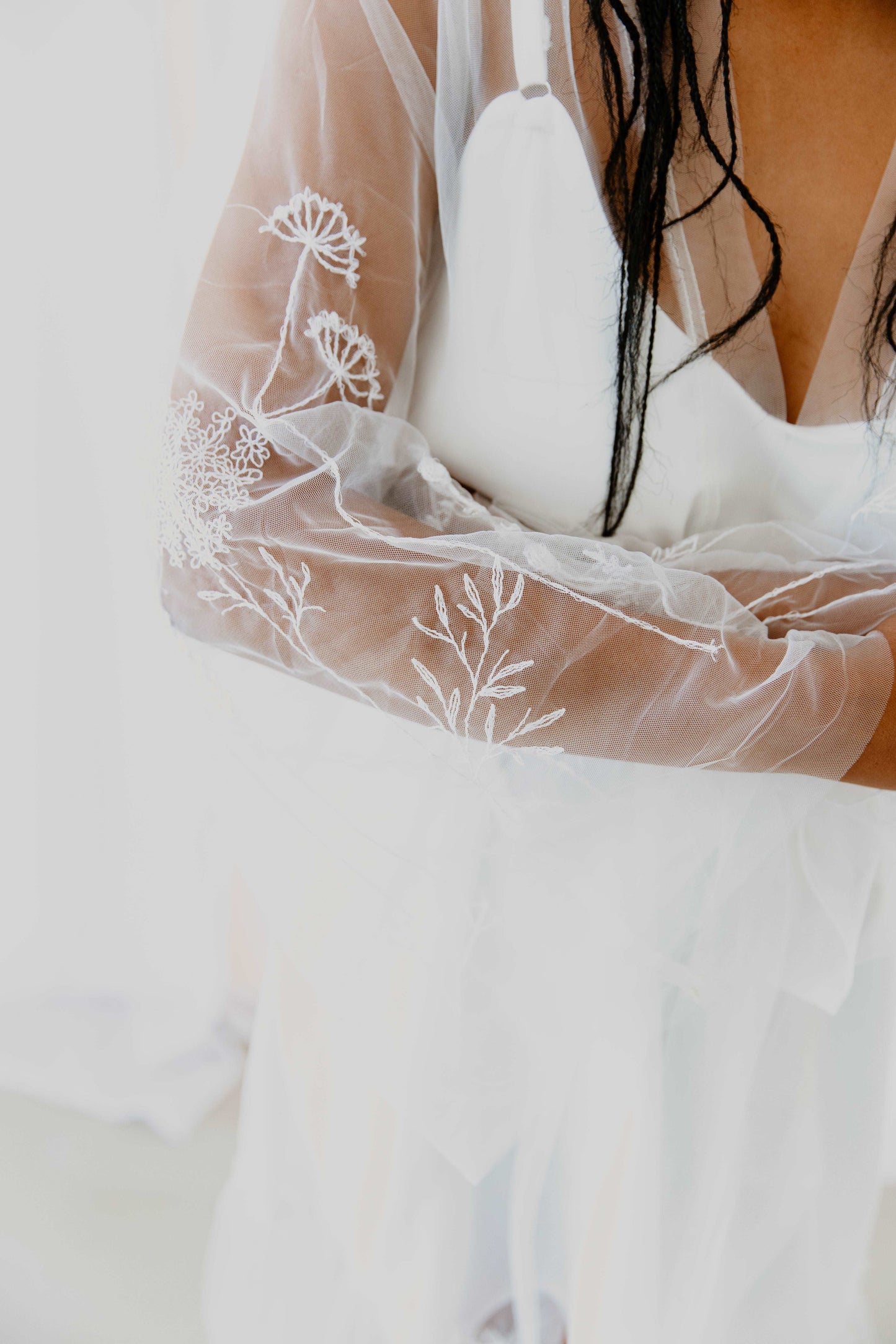 Embroidered Tulle Robe slip dress, close up