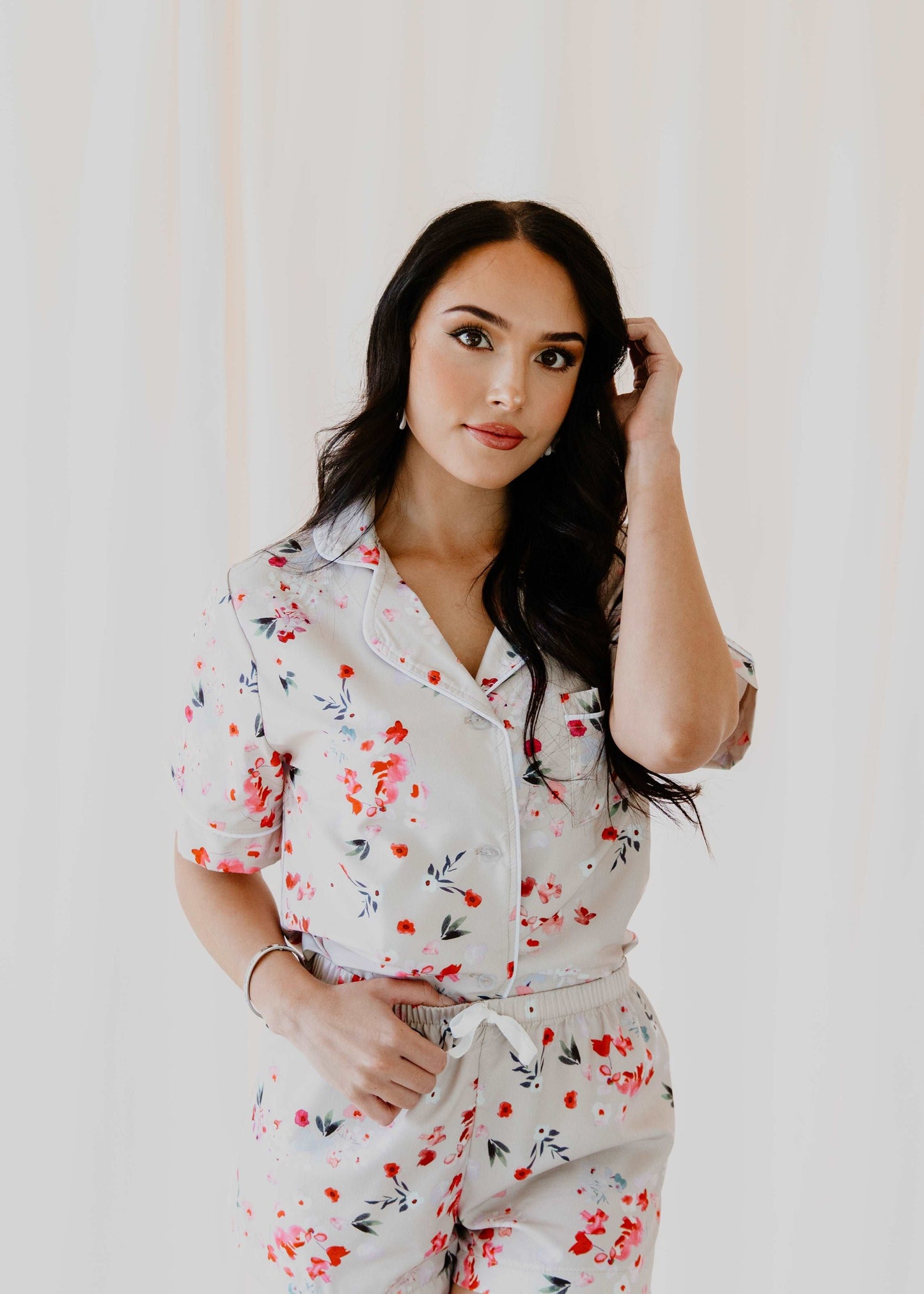 custom floral pajamas in a summer style, pink flowers